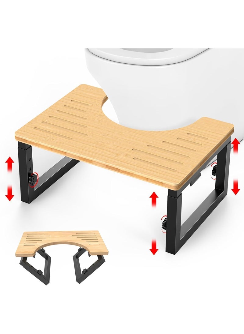 Bamboo Toilet Stool, Poop stool Foldable,7 8 9 Inches Adjustable Heights Potty Stool For Adults kids, Portable Pooping Foot Stool For Bathroom RV, Sturdy Squat Stool Potty 500 lbs Capability, Non-Slip - Image 1